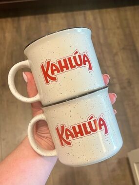 Kahlúa Logo Speckled Ceramic Mugs - Cream with Red Logo (Set of 2) NEW